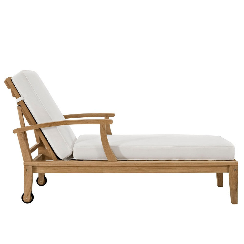 Modway Marina Premium Grade A Teak Wood Outdoor Patio Chaise Lounge Chair in Natural White MDY-EEI-1151-NAT-WHI-SET