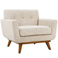 Modway Engage Mid-Century Modern Upholstered Fabric Accent Arm Lounge Chair in Beige, Armchair