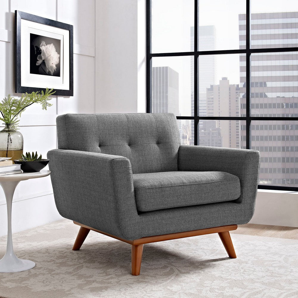 Modway Engage Mid-Century Modern Upholstered Fabric Accent Arm Lounge Chair Wood in Gray Armchair MDY-EEI-1178-DOR