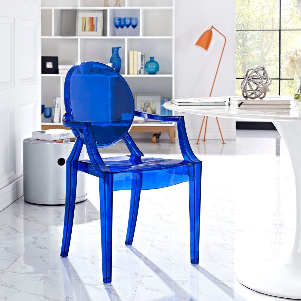 Modway EEI-121-BLU Casper Modern Acrylic Stacking Kitchen and Dining Room Arm Chair in Blue - Fully Assembled