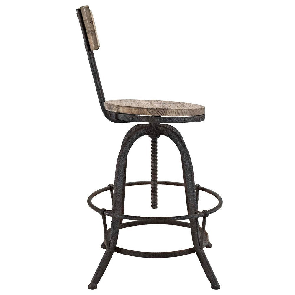 Modway Procure Industrial Modern Wood and Iron Adjustable Height Swivel Bar Stool in Brown MDY-EEI-1212-BRN