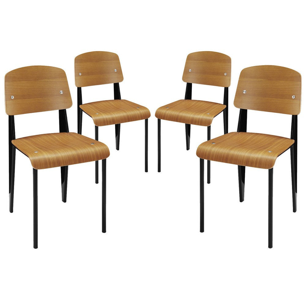 Modway Cabin Modern Dining Side Chairs in Walnut - Set of 4