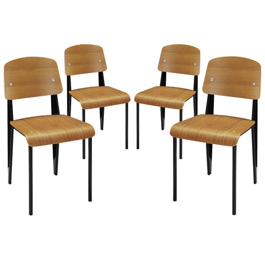 Modway Cabin Modern Dining Side Chairs in Walnut - Set of 4