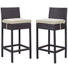 Modway Lift Wicker Rattan Outdoor Patio Two Bar Stools with Cushions in Espresso Beige