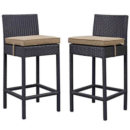 Modway Lift Wicker Rattan Outdoor Patio Two Bar Stools with Cushions in Espresso Mocha