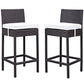 Modway Lift Wicker Rattan Outdoor Patio Two Bar Stools with Cushions in Espresso White