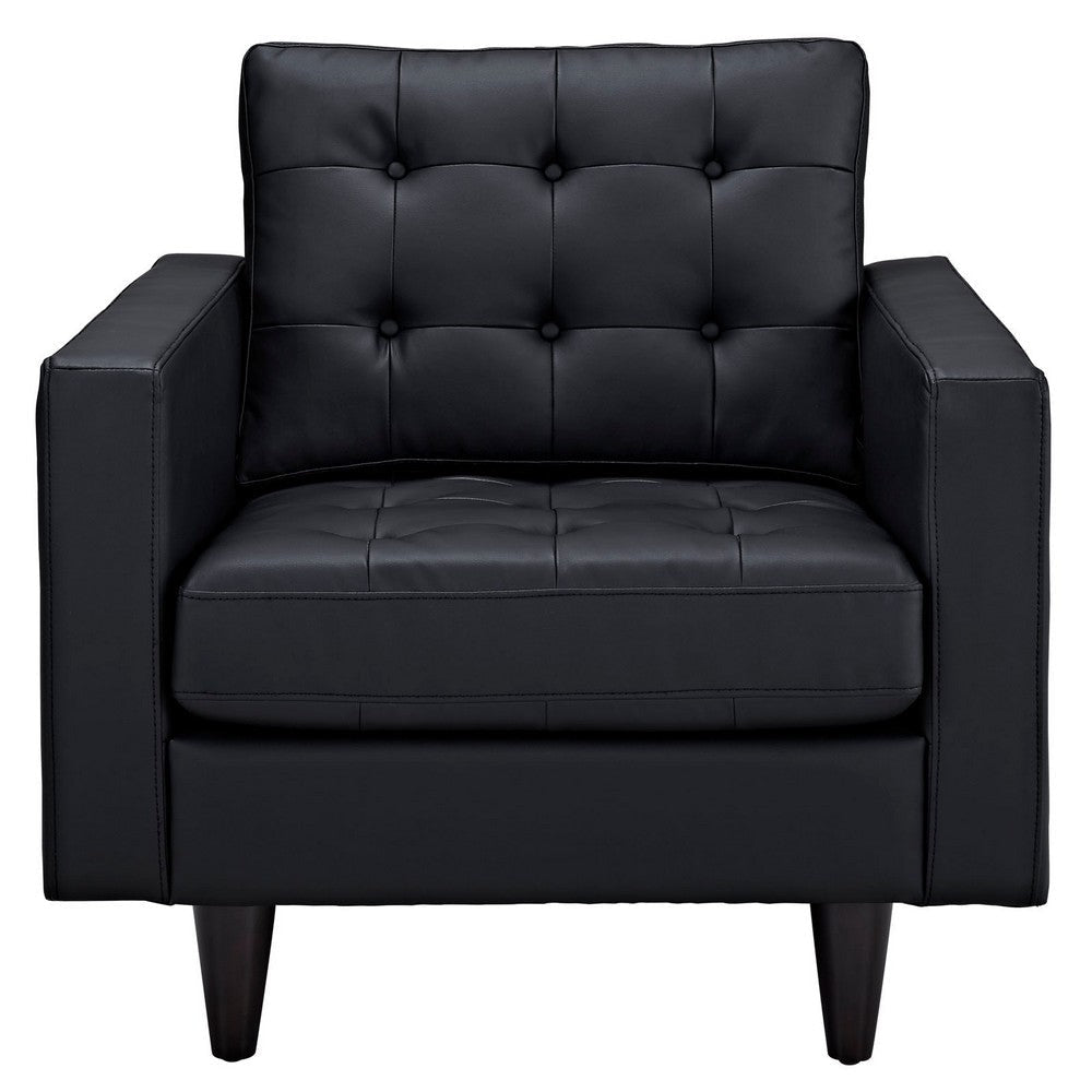 Modway Empress Mid-Century Modern Upholstered Leather Two Armchair Set Black MDY-EEI-1282-BLK