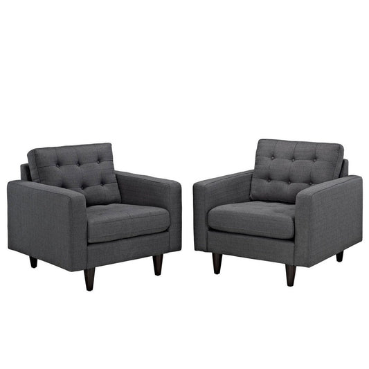 Modway Empress Mid-Century Modern Upholstered Fabric Two Armchair Set in Gray