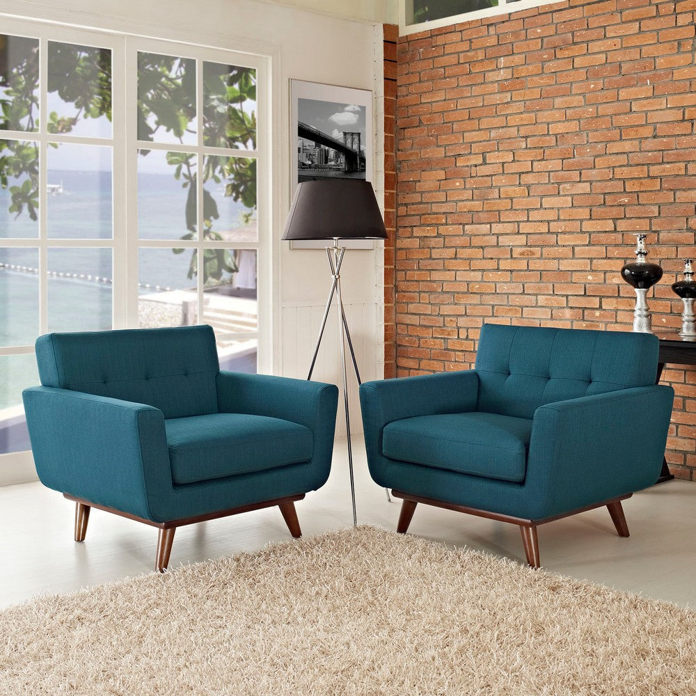 Modway Engage Mid-Century Modern Upholstered Leather Two Armchair Set in Azure MDY-EEI-1284-AZU