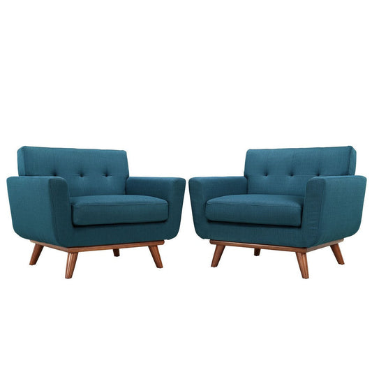 Modway Engage Mid-Century Modern Upholstered Leather Two Armchair Set in Azure