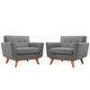 Modway Engage Mid-Century Modern Upholstered Leather Two Armchair Set in Expectation Gray