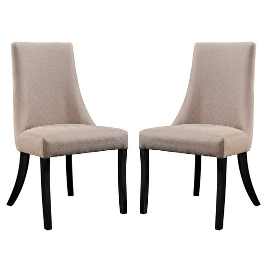 Modway Reverie Modern Upholstered Fabric Parsons Two Kitchen and Dining Room Chairs in Beige