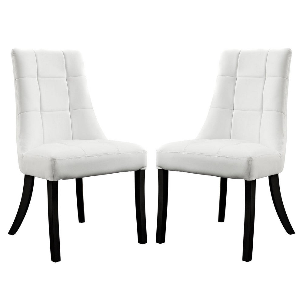 Modway Noblesse Modern Tufted Vegan Leather Upholstered Kitchen Room White, Two Dining Chairs