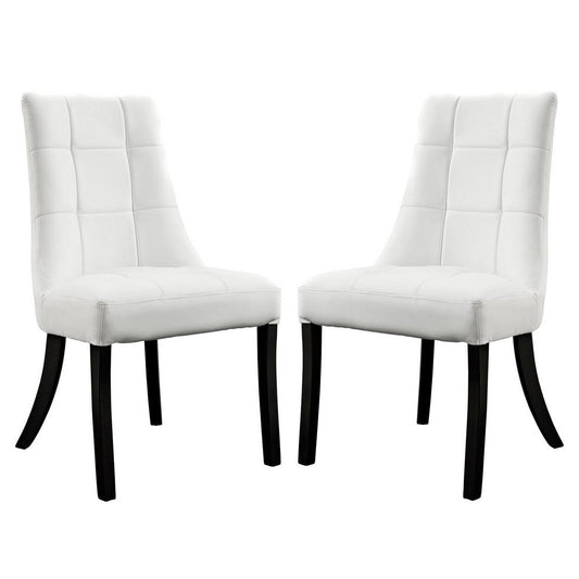 Modway Noblesse Modern Tufted Vegan Leather Upholstered Kitchen Room White, Two Dining Chairs