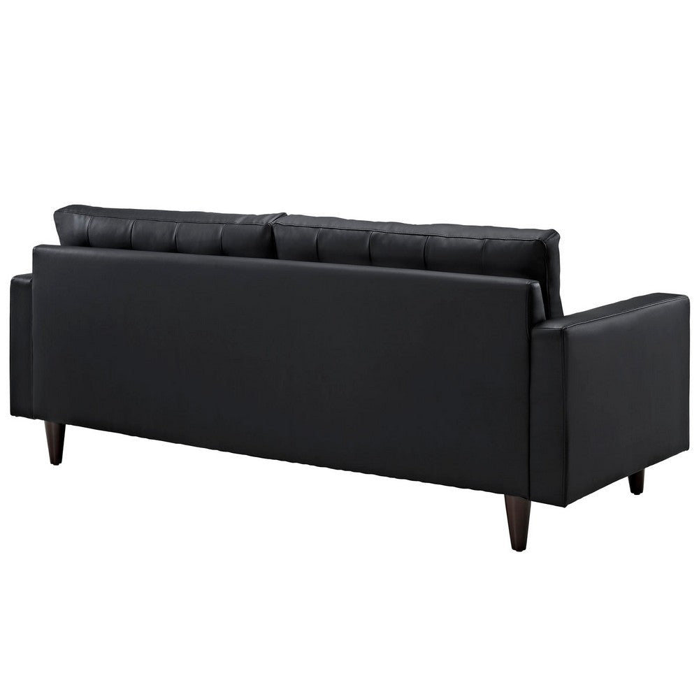 Modway Empress Mid-Century Modern Upholstered Leather Sofa and Armchair Set Black MDY-EEI-1311-BLK