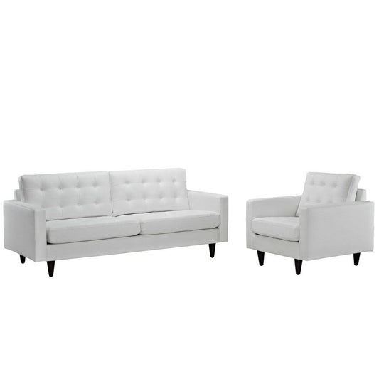 Modway Empress Mid-Century Modern Upholstered Leather Sofa and Armchair Set White