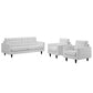 Modway Empress Mid-Century Modern Upholstered Leather Sofa and Two Armchair Set White