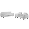 Modway Empress Mid-Century Modern Upholstered Leather Sofa and Two Armchair Set White