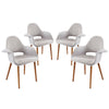 Modway Aegis Mid-Century Modern Upholstered Fabric Four Dining Chairs with Wood Legs in Light Gray