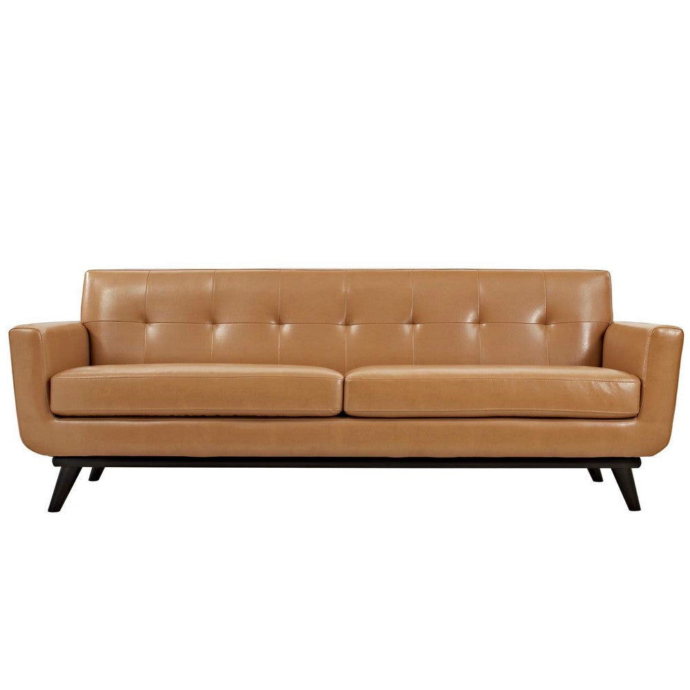 Modway Engage Mid-Century Modern Leather Upholstered Sofa in Tan