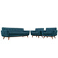 Modway Engage Mid-Century Modern Upholstered Azure, Two Armchairs and Sofa