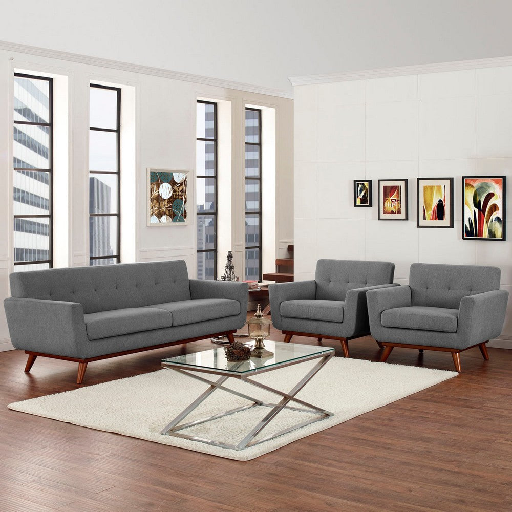 Modway Engage Mid-Century Modern Upholstered Expectation Gray Two Armchairs and Sofa MDY-EEI-1345-GRY