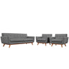 Modway Engage Mid-Century Modern Upholstered Expectation Gray, Two Armchairs and Sofa