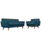 Modway Engage Mid-Century Modern Upholstered Fabric Armchair and Loveseat in Azure