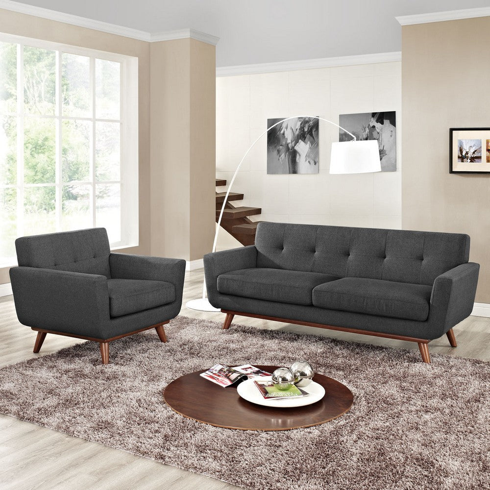 Modway Engage Mid-Century Modern Upholstered Fabric Armchair and Loveseat in Gray MDY-EEI-1346-DOR