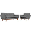 Modway Engage Mid-Century Modern Upholstered Fabric Armchair and Loveseat in Expectation Gray