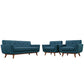 Modway Engage Mid-Century Modern Upholstered Fabric Two Armchair and Loveseat Set in Azure