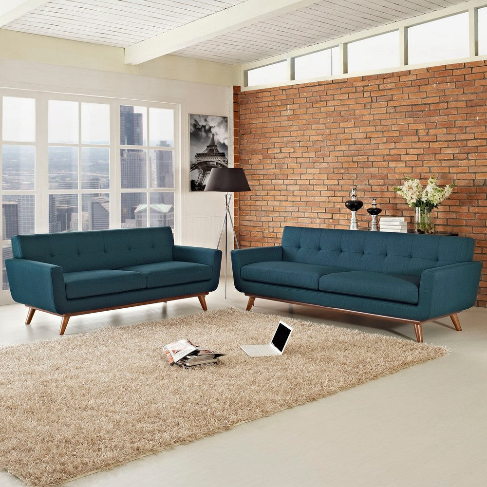 Modway Engage Mid-Century Modern Upholstered Loveseat and Sofa in Azure MDY-EEI-1348-AZU