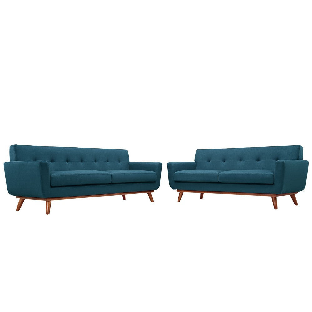 Modway Engage Mid-Century Modern Upholstered Loveseat and Sofa in Azure