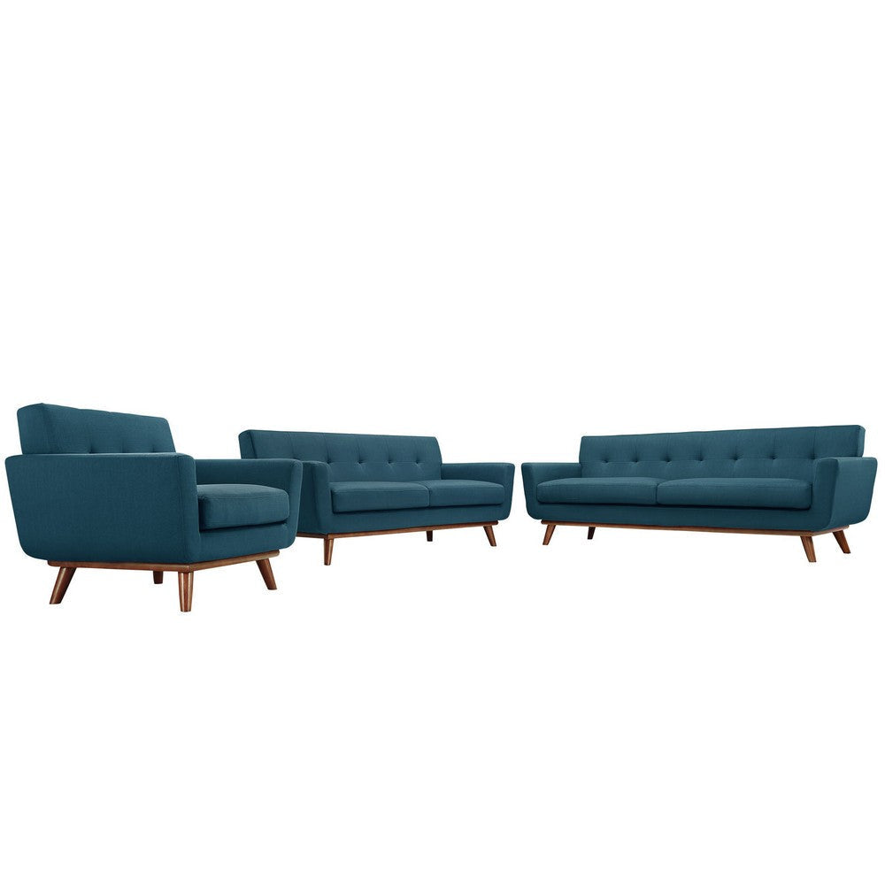 LexMod Engage Sofa Loveseat and Armchair, Azure, Set of 3