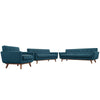 LexMod Engage Sofa Loveseat and Armchair, Azure, Set of 3