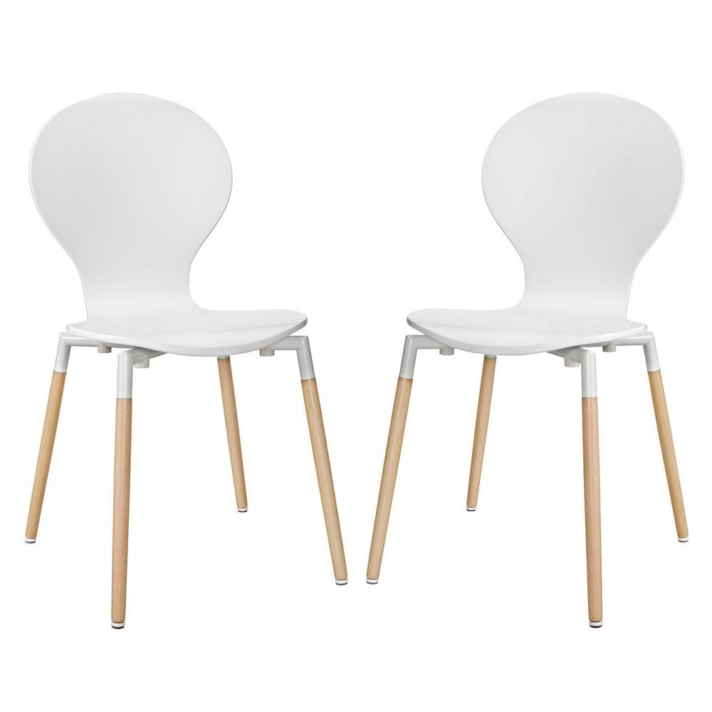 Modway Path Mid-Century Modern Two Kitchen and Dining Room Chairs in White