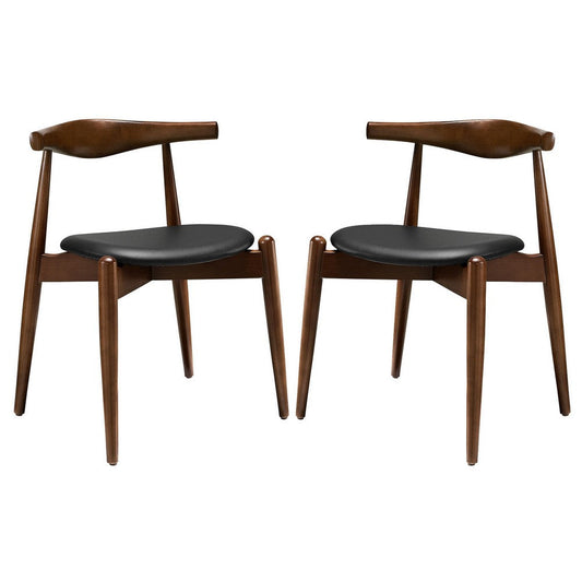 Modway Stalwart Mid-Century Modern Faux Leather Upholstered Two Dining Chairs in Dark Walnut Black