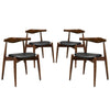 Modway Stalwart Mid-Century Modern Faux Leather Upholstered Four Dining Chairs in Dark Walnut Black