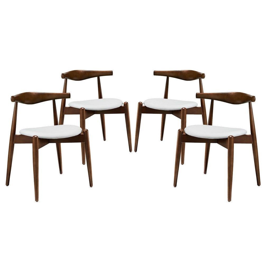 Modway Stalwart Mid-Century Modern Faux Leather Upholstered Four Dining Chairs in Dark Walnut White