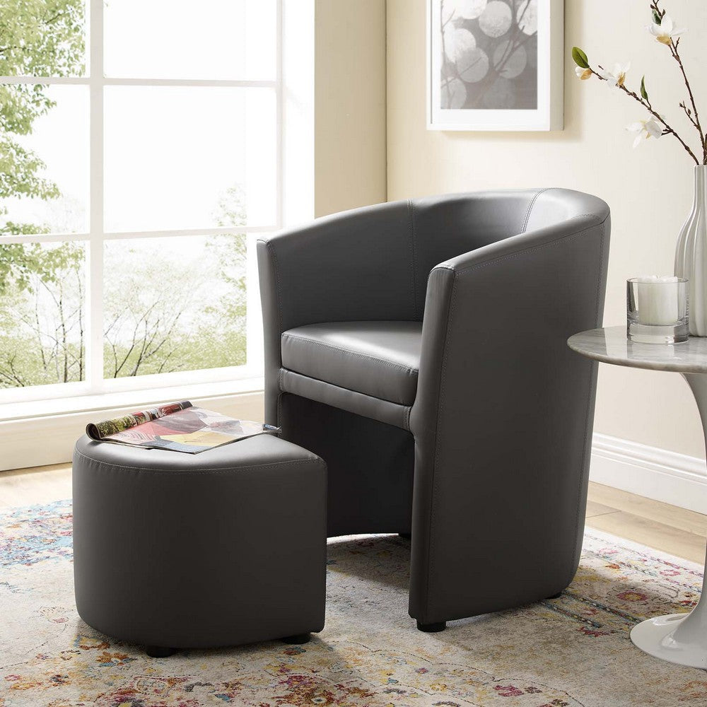 Modway Divulge Faux Leather Armchair and Ottoman Set in Black