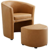 Modway Divulge Faux Leather Armchair and Ottoman Set in Tan