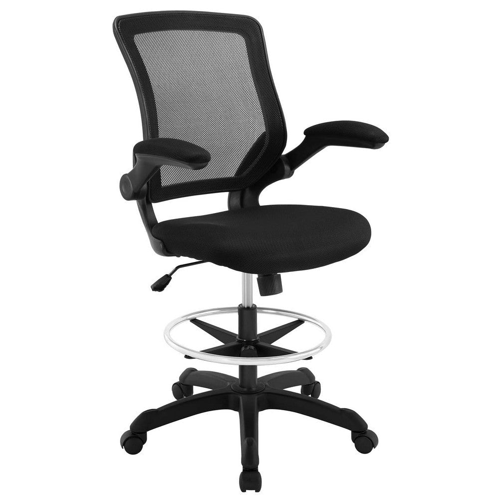 Modway Veer Reception Desk Flip-Up Arm Drafting Chair in Black