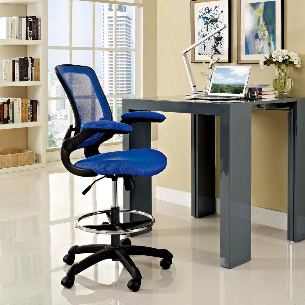 Modway Veer Drafting Chair - Reception Desk Chair - Flip-Up Arm Drafting Chair in Blue