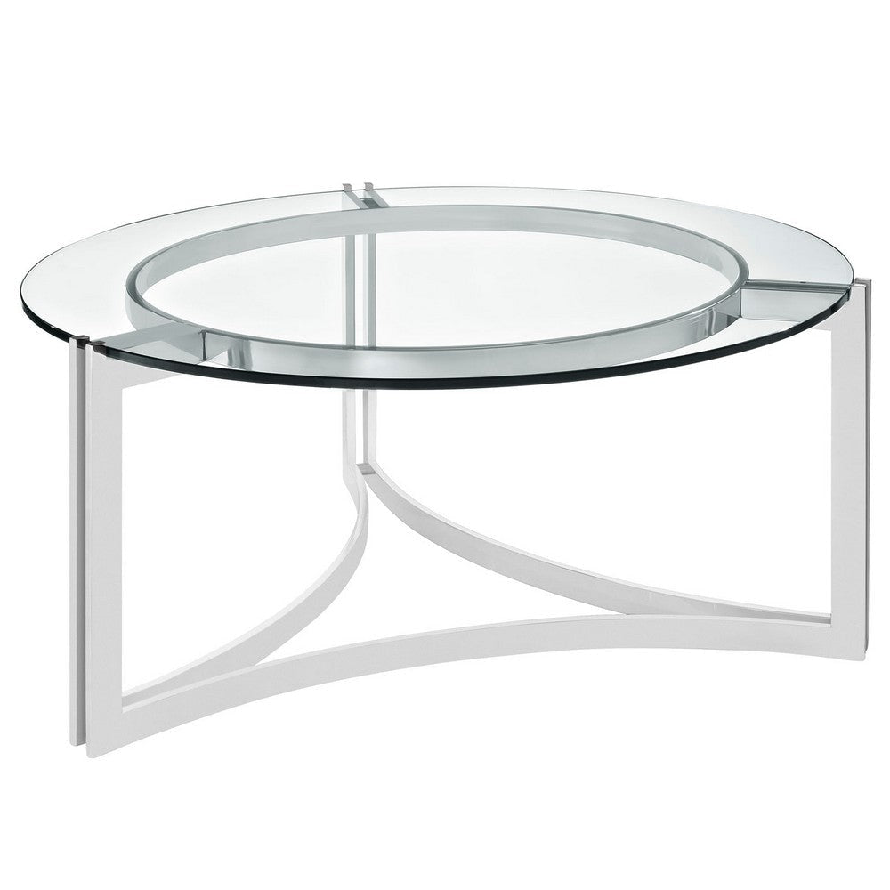 Modway Signet Modern Tempered Glass Stainless Steel Round Coffee Table In Silver MDY-EEI-1438-SLV