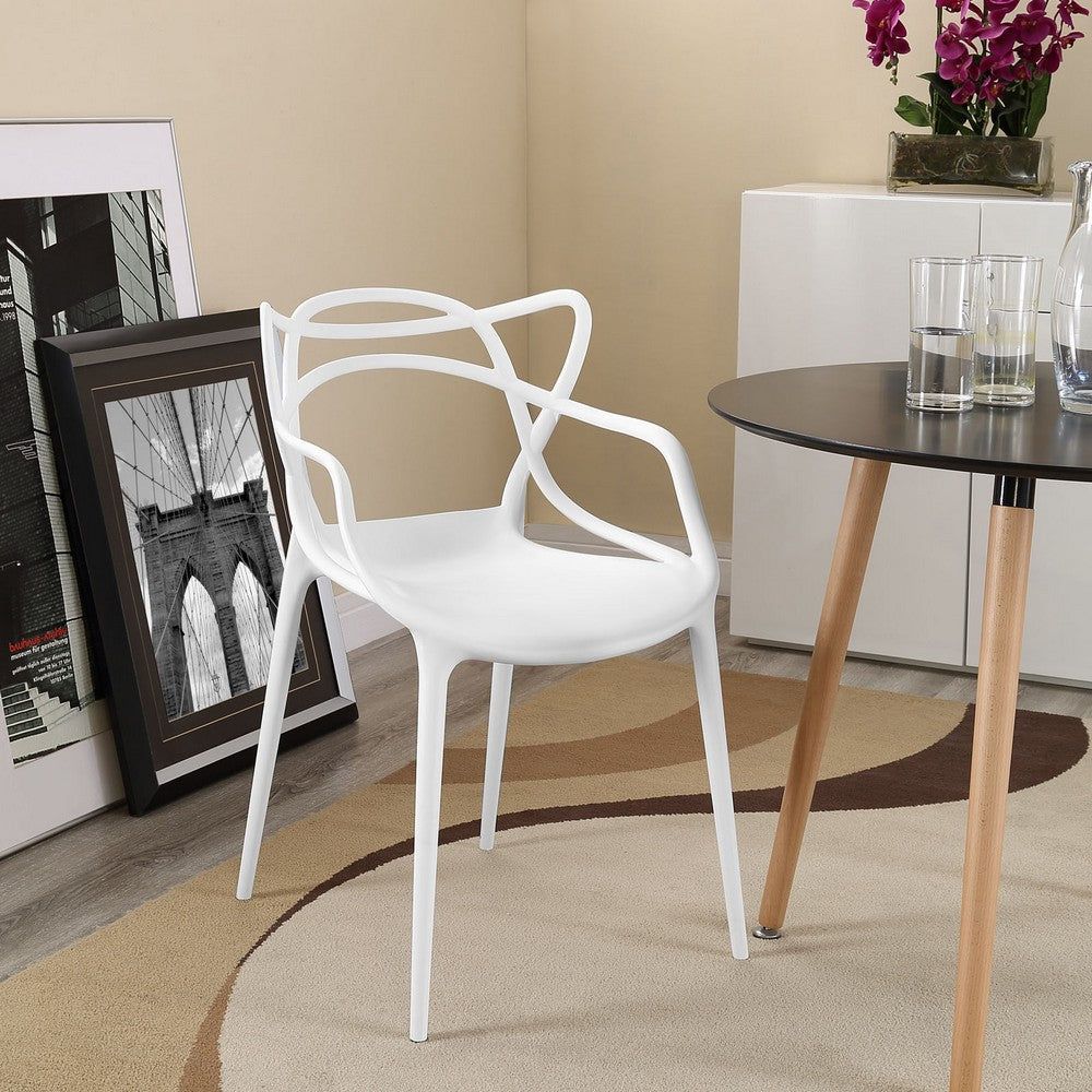 Modway Entangled Modern Molded Plastic Kitchen and Dining Room Arm Chair in White - Fully Assembled