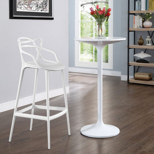 Modway Entangled Modern Molded Plastic Bar Stool in White - Fully Assembled