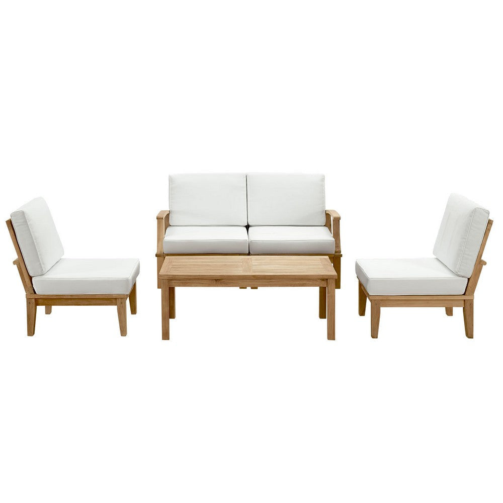 Modway EEI-1477-NAT-WHI-SET Marina Premium Grade A Teak Wood Outdoor Patio Furniture Set, 5 Piece, Natural White