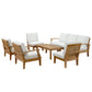 Modway Marina Premium Grade A Teak Wood 8-Piece Outdoor Patio Furniture Set in Natural White