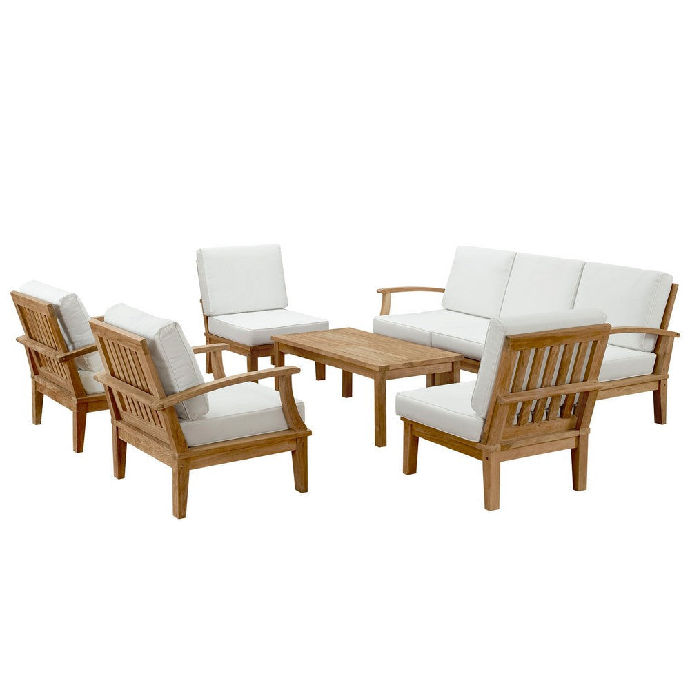 Modway Marina Premium Grade A Teak Wood 8-Piece Outdoor Patio Furniture Set in Natural White