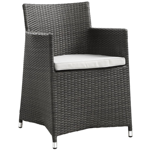 Modway Junction Wicker Rattan Outdoor Patio Dining Armchair With Cushion in Brown White